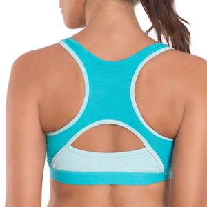 Soutien-gorge de sport sans couture pour femme, turquoise, col rond, maintien moyen, haut de yoga, couleur unie, respirant, dos nageur - Product Image 2