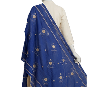 Women Blue Swiss Voile Floral Embroidered <b>Shawl</b> Gold Thread Work Ethnic Daily Wear Scarf <b>Wrap</b> - Product Image 2
