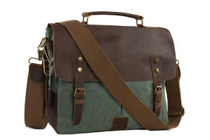 High Quality Vintage Crazy Horse Leather Canvas Briefcase Messenger Bag Rugged Multi Pocket Laptop Satchel for Men Custom Logo - Product Image 2
