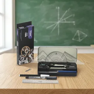 Juego de herramientas de dibujo geométrico Geotime Premium de alta demanda con compás, divisor, escala, transportador, lápiz y borrador - Product Image 6