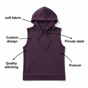 Women's Cotton Hoodie Sleeveless Sweatshirt with <b>Zip</b> <b>up</b> pullover and Ribbed Hem Custom Logo gym wear Training Style vest - Product Image 6