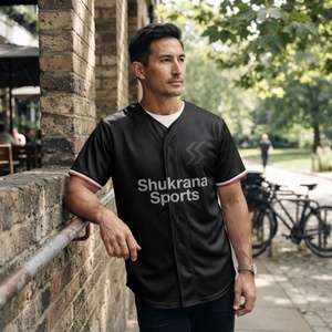Maillot de baseball pour homme, noir, manches courtes, boutons sur le devant, tissu respirant en polyester, coupe classique, toutes saisons - Product Image 3