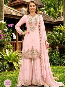 Ensemble de costume palazzo Fendy brodé de qualité supérieure avec dupatta assorti pour femme, ensemble Kurti palazzo Fendy de créateur avec broderies lourdes - Product Image 1