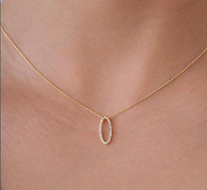 สร้อยคอจี้เพชรรูปวงรีสีทองแบบ14KT - Product Image 5