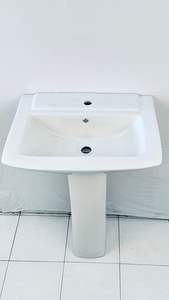 Lavabo de pedestal cuadrado de calidad PREMIUM, lavabo de pedestal de baño de cerámica - Product Image 2