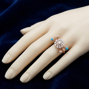 Exquisite Floral Design Rose Gold <b>Ring</b> Featuring Brilliant <b>Crystal</b> Cluster and Blue Stone Accents for Wedding Engagement Party - Product Image 2