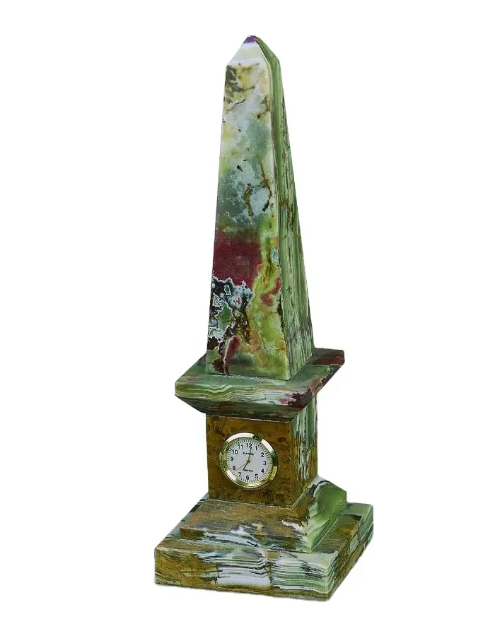 Marmor & Onyx Naturstein Anpassen Großhandel hand gefertigte Obelisk Form Tisch uhr für Home Decoration