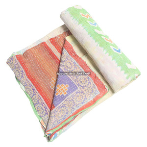 Vintage Heavy 5 To 7 Layer Cotton Patchwork Kantha <b>Quilt</b> Indian Reversible Hand Stitched Heavy Throw Old Sari Blanket Patch Work - Product Image 5