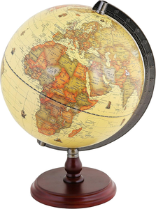 Globe terrestre antique en laiton avec anneau méridien et socle en bois, modèle géographique éducatif pour bibliothèque, salle d'étude, bureau - Product Image 2