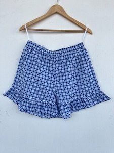 Women Blue Gingham Cotton 2 Piece Shorts Set <b>Heart</b> <b>Print</b> Sleeveless Ruffle Strap <b>Top</b> Elastic Waist Shorts Summer Lounge Set - Product Image 4