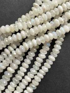 Cuentas de piedra lunar natural facetadas en forma de rondel, hermosa piedra lunar blanca, gema de aspecto único para joyería. - Product Image 4