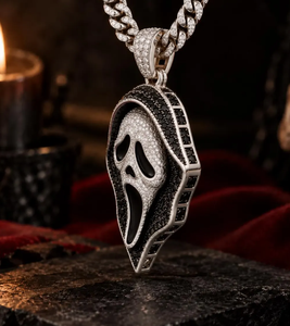 Colgante de Moissanita Blanca y Negra con Diseño de Máscara en Tono Plateado, Collar Inspirado en Evil Dead, Regalo de Joyería - Product Image 2