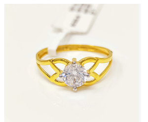 Bague solitaire de luxe en or massif 22 carats pour femme, design cœur latéral, bague en or jaune, CZ étincelant, bijoux fins, cadeau - Product Image 2