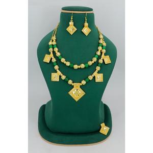 Conjunto de joyería nupcial chapada en oro de 18 quilates para mujer, collar de estilo árabe, pendientes, anillos, collar de joyería de oro, joyería artificial de Dubái de 24K - Product Image 4