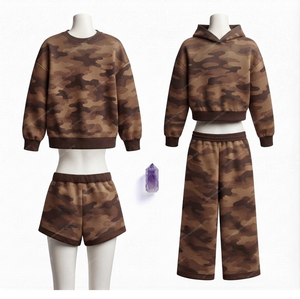 Custom Apparel Manufacturer 4 Piece Cotton Fleece Long <b>Set</b> Hooded Sweatshirt & Pants Shorts Casual Loose Fit Winter Eco-Friendly - Product Image 4