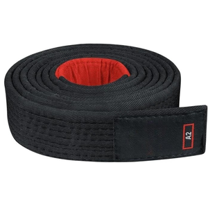 Black Karate <b>Belt</b> with <b>Red</b> Interior and A2 Patch Unisex Martial Arts Wear Adult Size Durable Plain Dyed Cotton - Product Image 5