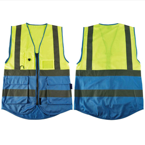 Gilet de sécurité haute visibilité jaune et bleu, vêtements de travail réfléchissants unisexes, gilet utilitaire en polyester pour la construction industrielle - Product Image 1