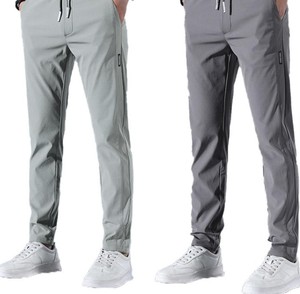 Pantalon de sport décontracté pour homme en coton et soie glacée, à séchage rapide, extensible, couleur unie, taille mi-haute, coupe droite, ample, respirant et léger - Product Image 2