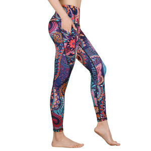 Women's High Waist Full Length Bohemian Paisley Print Leggings <b>Tummy</b> <b>Control</b> Shapewear Invisible Pocket Stretch Knitted Spandex - Product Image 4