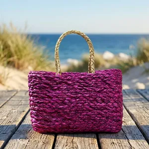 Panier de rangement en rotin violet tissé à la main avec poignée naturelle, forme circulaire, moderne, multi-usages, pour un rangement soigné - Product Image 6