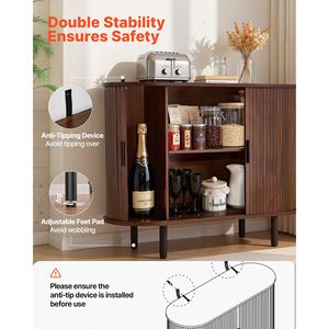 Mobile Bar/Caffetteria Scanalato Stile Mid-Century con 2 Ante Scorrevoli, Credenza da Cucina/Buffet - Product Image 6