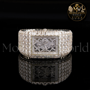 Montre mécanique rectangulaire de luxe Moissanite World, entièrement sertie de moissanite, style hip-hop - Product Image 4