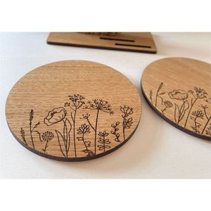 Natural Mango Wood Sunflower Engraved Drink Coasters Set Round Wooden <b>Cup</b> <b>Mats</b> for Coffee Table Home Decor Kitchen Accessories - Product Image 2