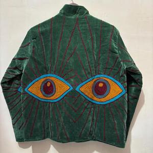 Vêtement d'extérieur pour femme en velours, artisanal de luxe, brodé motif œil protecteur, style bohème, col montant, manches longues, pour l'automne et les festivals - Product Image 4