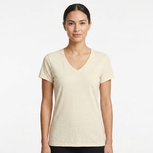 T-shirt en coton 100% pour femmes, col en V, manches courtes, tricoté, doux, respirant, écologique, respectueux de la peau, décontracté, de haute qualité, pour l'été - Product Image 1