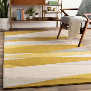 Tapis moderne abstrait en laine, motif géométrique jaune et gris, tufté à la main, pour décoration intérieure, salon et chambre - Product Image 5
