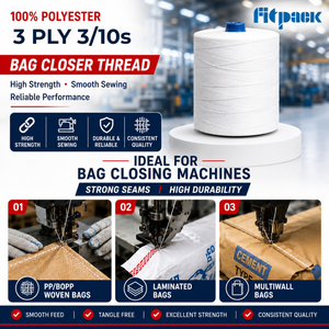 Fil à coudre Fitpack 100% polyester filé 3 plis 3/10s haute résistance haute ténacité teint écologique pour sacs tissés en PP BOPP - Product Image 3