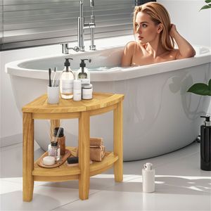 Banc de douche moderne de luxe en teck avec étagère de rangement, chaise de douche écologique pour hôtels, hôpitaux et appartements - Product Image 2