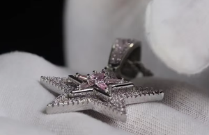 Colgante de Estrella para Hombre y Mujer, con Moissanita Rosa, Chapado en Rodio, Plata, Joyería Hip Hop para Fiesta - Product Image 3