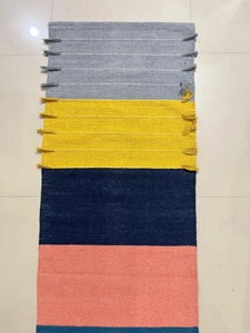 Contemporary Rectangle Chenille <b>Rug</b> With Printed Pattern Blue Yellow Gray Pink Stripes Woven Home Decor - Product Image 6
