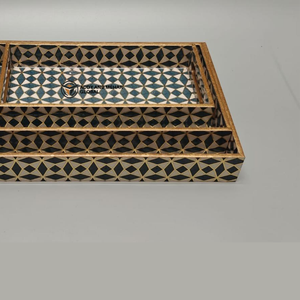 Premium 3-Pack Stackable Enamel MDF <b>Trays</b> Elegant Harlequin Tile Design Luxury Barware & Coffee <b>Table</b> Serving <b>Trays</b> - Product Image 4