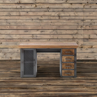 Nouveau bureau de travail moderne industriel en bois massif, pliable, convertible, pivotant, extensible, modulaire, réglable en hauteur, avec rangements