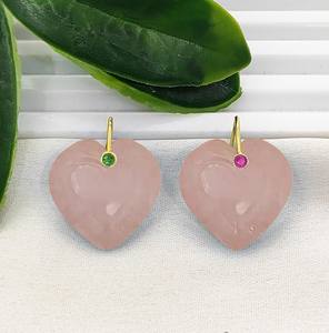 20mm <b>Heart</b> Gemstone Carving Pendant - Gold Plated <b>Heart</b> Charm Jewelry Supplier - Product Image 6