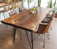 Ensemble de table à manger de luxe 6 places, style mid-century modern, en bois de manguier artisanal avec incrustations en feuille d'or, pour maison, hôtel, appartement