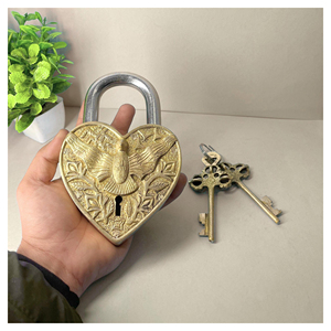 Strong Padlock Made With Brass Body And Steel Shackle Vintage <b>Lock</b> Choice For Gates Durable Heart & Bird Padlock Antique Finish - Product Image 1