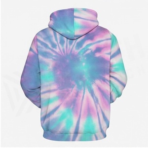 Sweat-shirt à capuche unisexe tie-dye, coupe classique, tricoté, décontracté, pull-over de printemps avec poche avant, design multicolore - Product Image 2