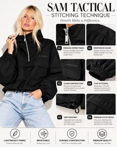 Chaqueta Táctica Negra para Mujer Sam, Cuello Alto, Cierre de Cremallera, Mangas Abullonadas, Estilo Bomber Oversize, Precio Económico, Venta al Por Mayor - Product Image 5