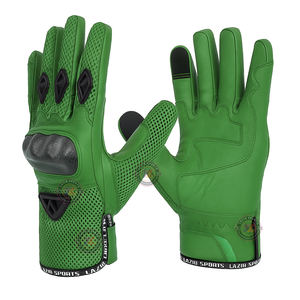 Guantes de Motocicleta de Cuero Auténtico Verde Oscuro de Moda con Malla, Premium, Ligeros, de Seguridad para Motociclistas, Precios Bajos - Product Image 1