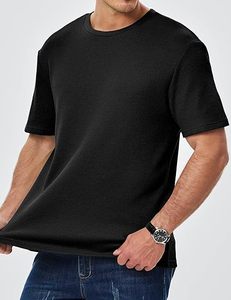 T-shirt à manches courtes pour homme, col rond, coupe classique, en coton tricoté, couleur unie, respirant, design décontracté - Product Image 4
