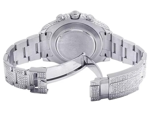 BOJ R.O.L.E.X.047 Montre pour homme en acier, entièrement blanche, entièrement sertie de moissanite, de luxe, à quartz analogique, 41 mm, 3 ATM, résistante à l'eau, style hip-hop - Product Image 6