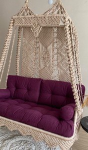 Balançoire double en macramé, Balançoire de jardin double en macramé, Balançoire suspendue en macramé, Balançoire de balcon, Balançoire de terrasse - Product Image 2