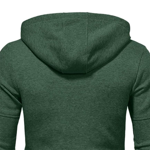 Men's Green Full-Zip Hoodie Slim Fit Solid Color Hoodie Breathable 100% Cotton Fleece Autumn & Winter Relaxed Fit Hoodie - Product Image 6