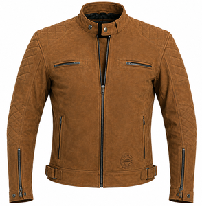 Veste de moto en cuir nubuck véritable pour homme, certifiée CE et UKCA, classement AAA, pour l'hiver et l'été, protections CE niveau 2 - Product Image 1