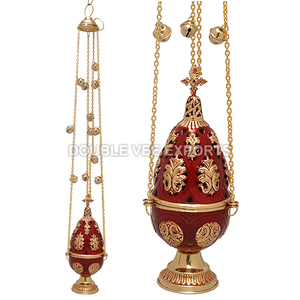 Encensoir rond en laiton coloré avec clochettes |   Brûleur d'encens décoratif pour église - DOUBLE VEE EXPORTS - Product Image 2