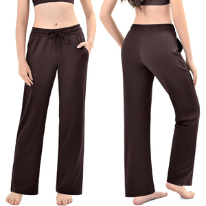 Pantalon pour femme violet à jambes larges, taille élastique avec cordon de serrage, coupe ample, longueur complète, pantalon de jogging décontracté avec poches, couleur unie - Product Image 5