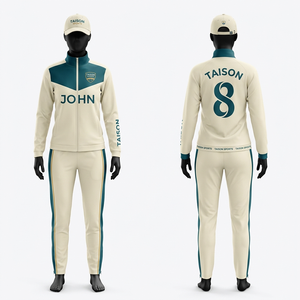 Premium 280 GSM polyester interlock women cricket tracksuit <b>grey</b> beige contrast panel design zipper <b>jacket</b> custom number print - Product Image 4